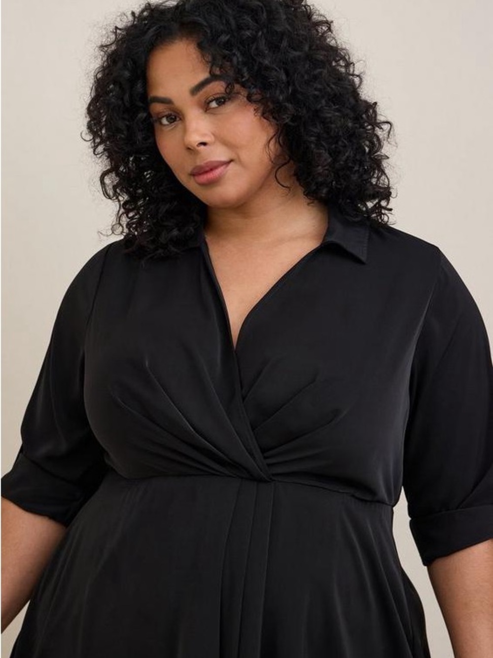 Torrid Midi Studio Crepe De Chine Collared Shirt Dress - Picture 3 of 6